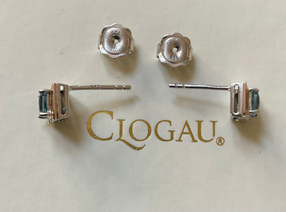 Clogau Kensington Love Story London Blue Topaz stud earrings in silver and rose gold