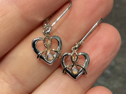 Clogau Forever Yours Dwynwen Opal heart drop lever back earrings in 925 silver and 9ct rose gold