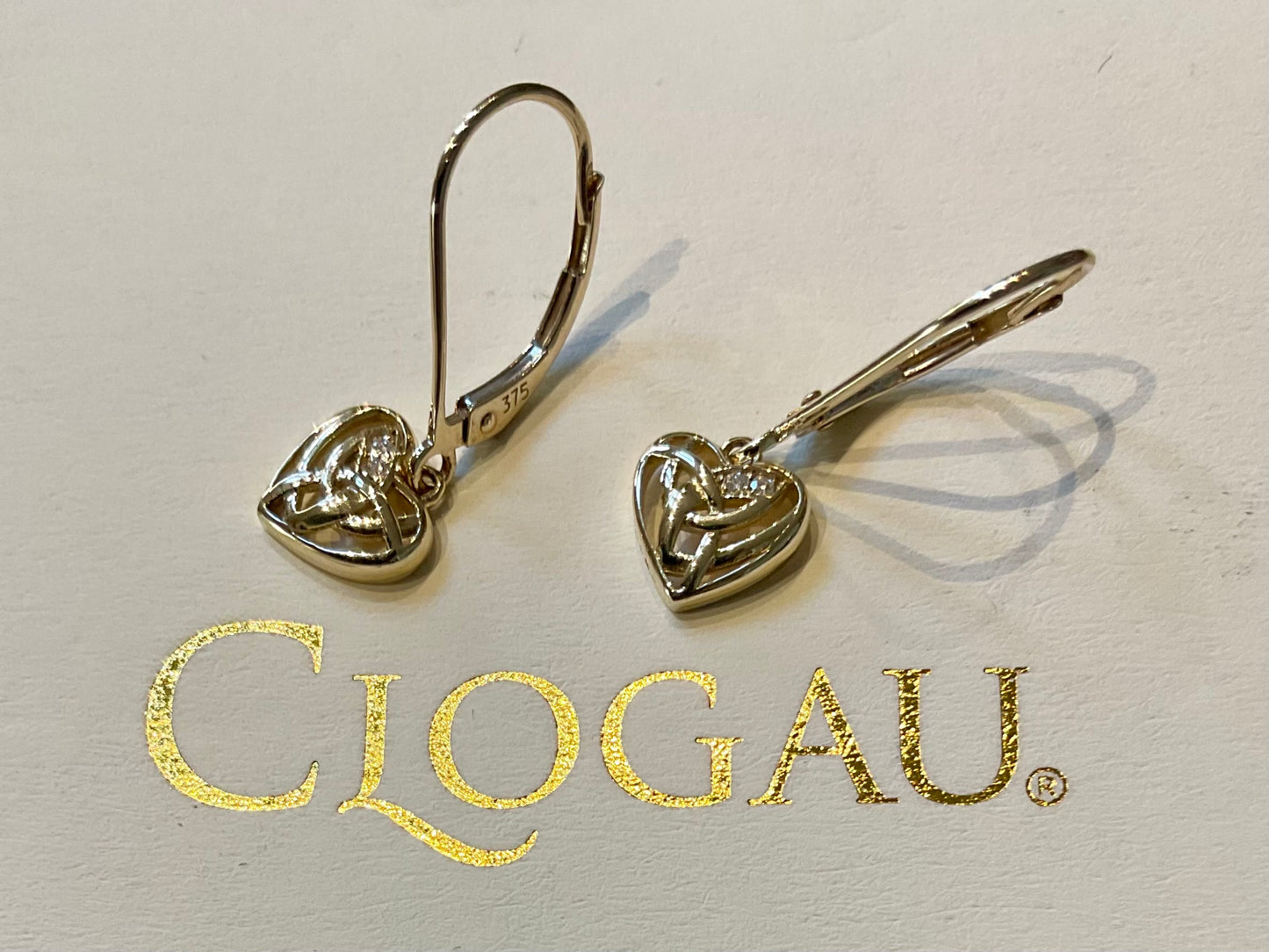 Clogau 9ct Hearts Entwined Diamond yellow gold drop leverback earrings