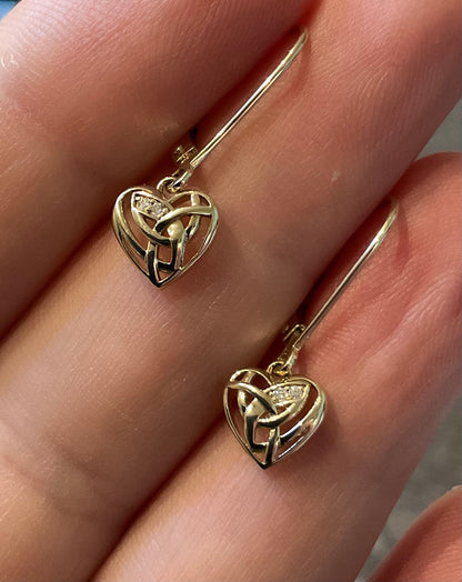 Clogau 9ct Hearts Entwined Diamond yellow gold drop leverback earrings