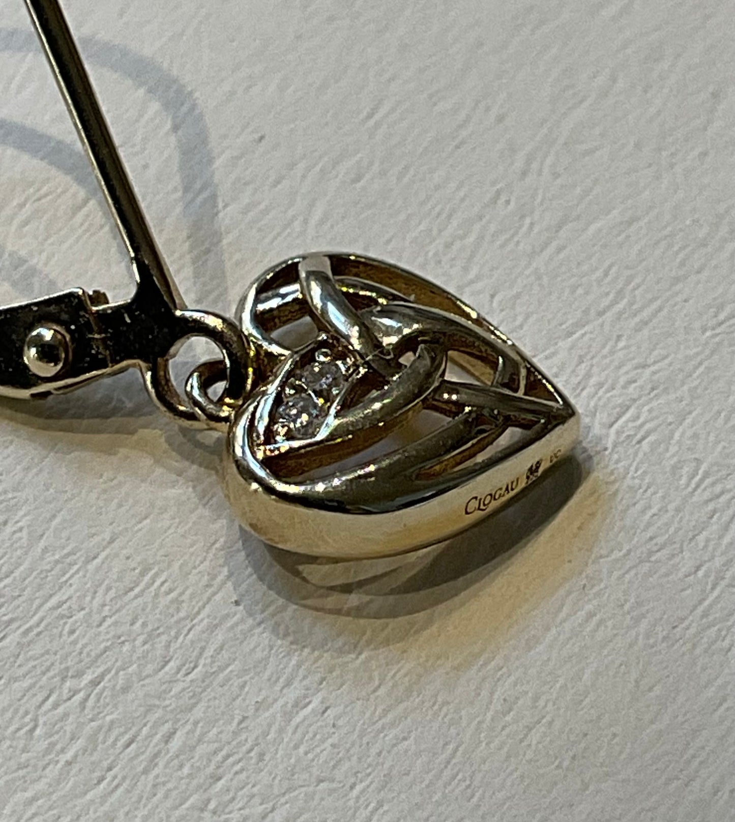Clogau 9ct Hearts Entwined Diamond yellow gold drop leverback earrings