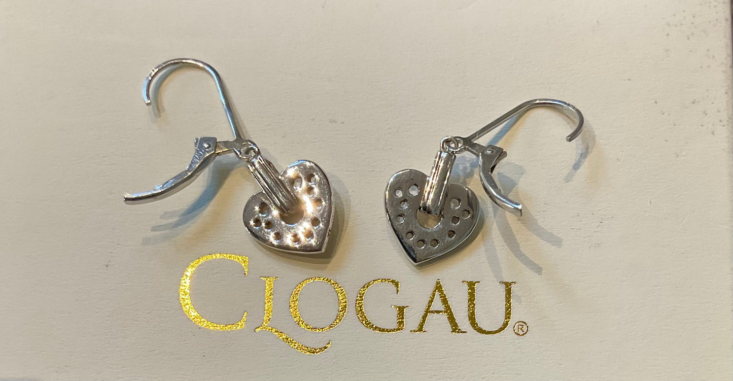 Clogau Cariad Sparkle Heart white topaz drop leverback earrings in silver and rose gold