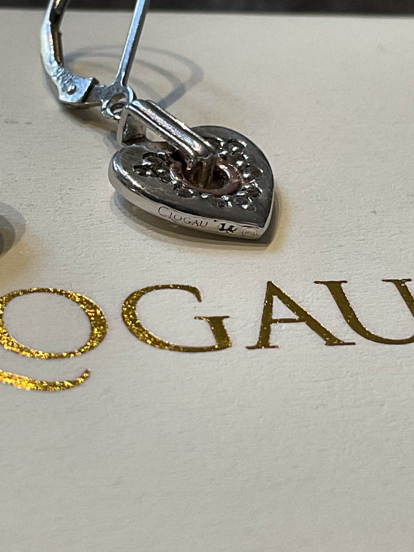 Clogau Cariad Sparkle Heart white topaz drop leverback earrings in silver and rose gold
