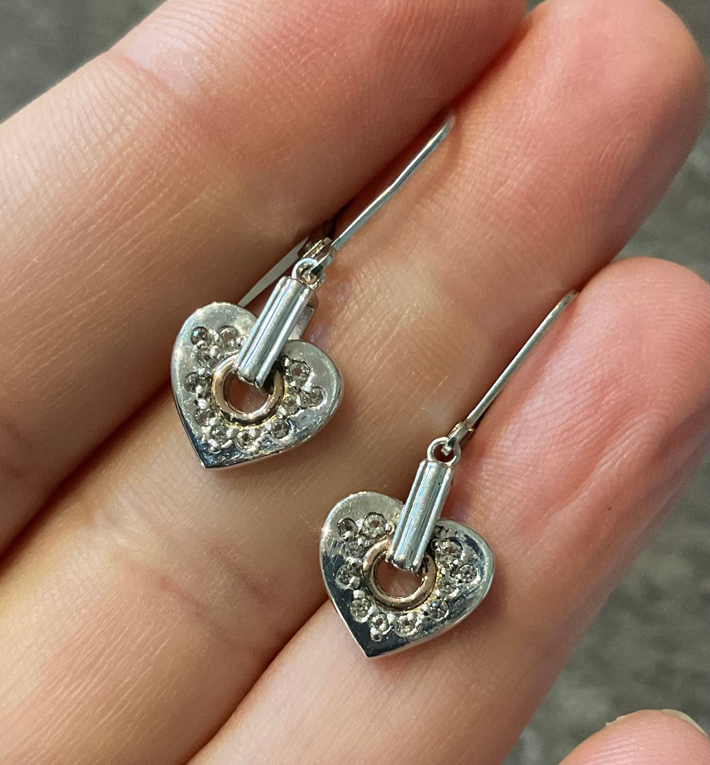 Clogau Cariad Sparkle Heart white topaz drop leverback earrings in silver and rose gold