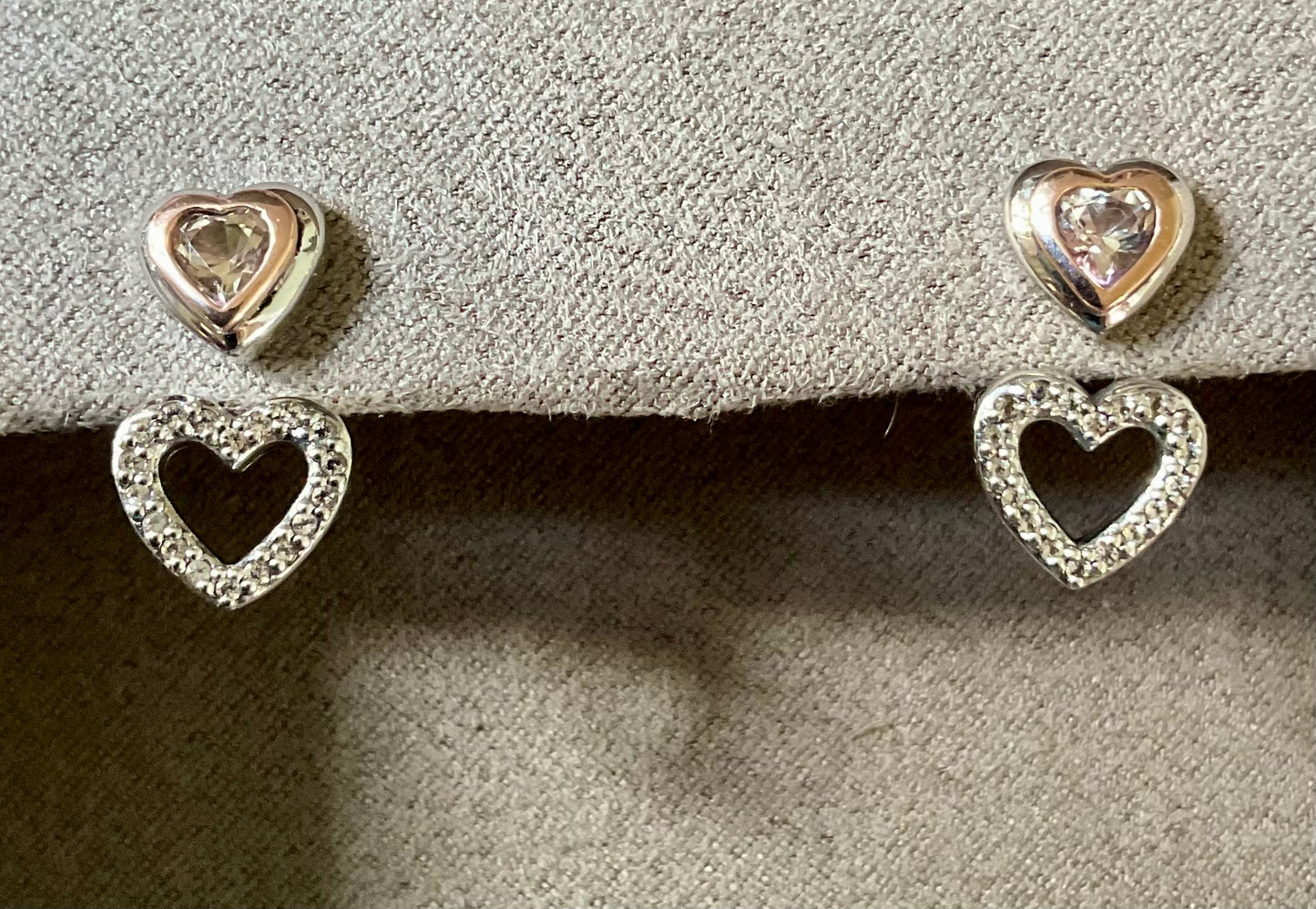 Clogau David Emanuel Misty Quartz Heart jacket earrings with Swarovski crystals in silver and rose gold