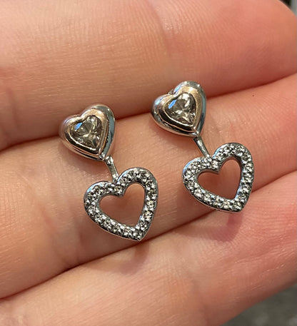Clogau David Emanuel Misty Quartz Heart jacket earrings with Swarovski crystals in silver and rose gold