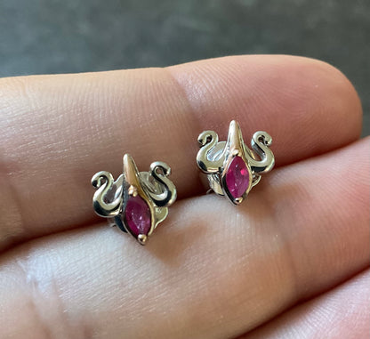 Clogau Two Queens Ruby stud earrings in silver and rose gold RRP £189
