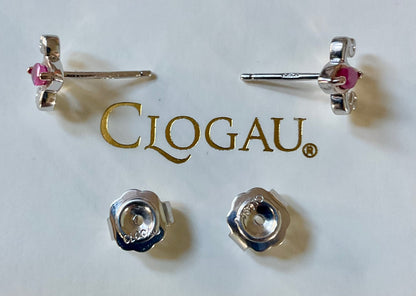 Clogau Two Queens Ruby stud earrings in silver and rose gold RRP £189