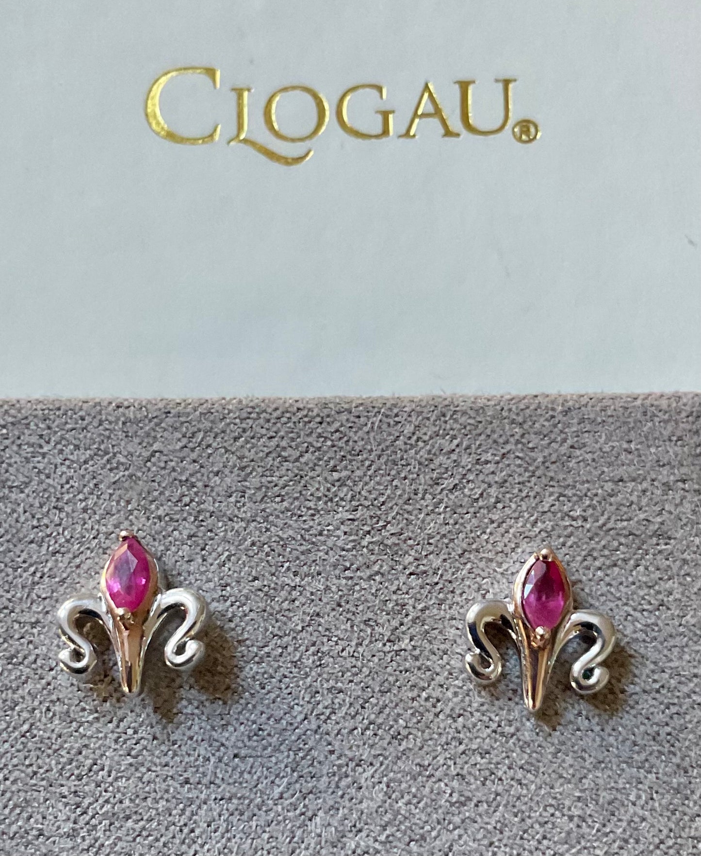 Clogau Two Queens Ruby stud earrings in silver and rose gold RRP £189