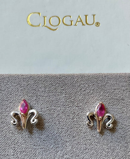 Clogau Two Queens Ruby stud earrings in silver and rose gold RRP £189