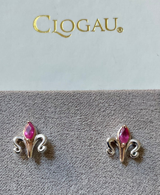 Clogau Two Queens Ruby stud earrings in silver and rose gold RRP £189