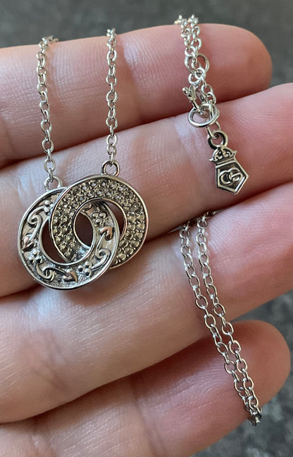 Clogau Tree of Life Links white topaz necklace in silver and rose gold 18”
