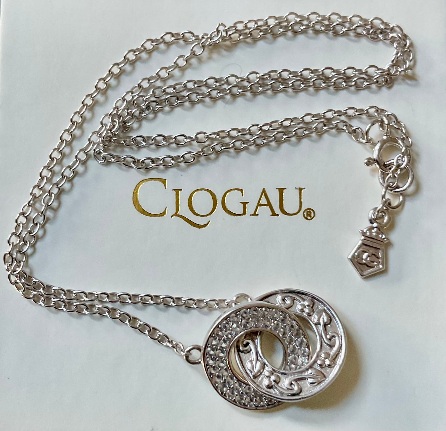 Clogau Tree of Life Links white topaz necklace in silver and rose gold 18”