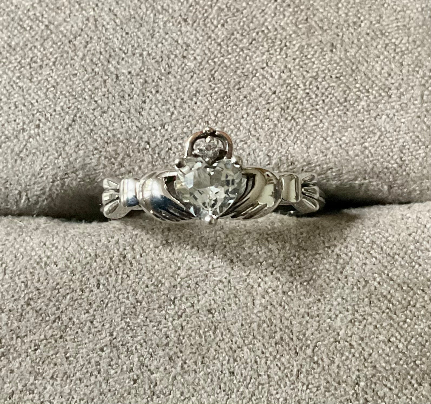 Clogau White Topaz Heart Friendship ring in a Claddagh style size M in silver and rose gold