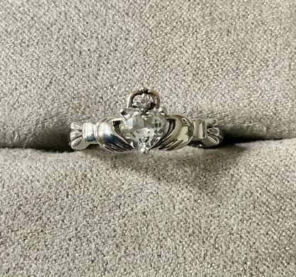 Clogau White Topaz Heart Friendship ring in a Claddagh style size M in silver and rose gold