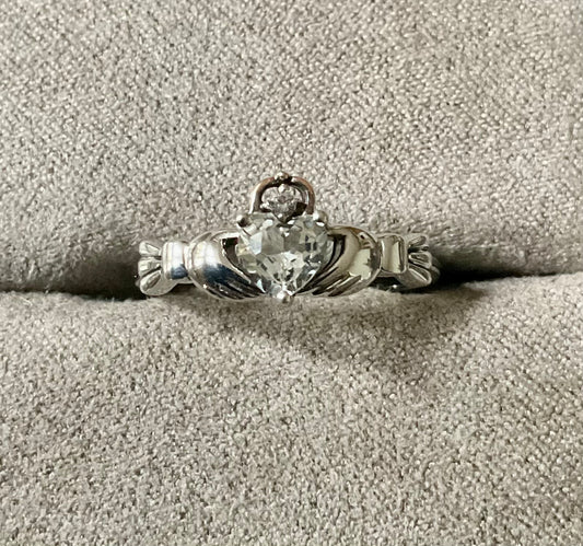 Clogau White Topaz Heart Friendship ring in a Claddagh style size M in silver and rose gold