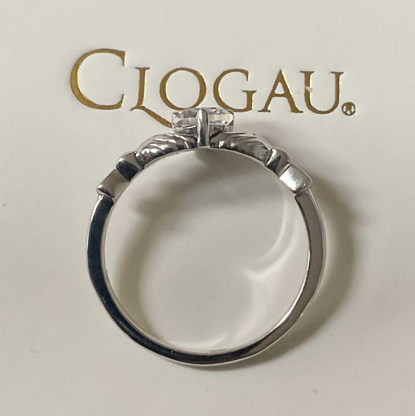 Clogau White Topaz Heart Friendship ring in a Claddagh style size M in silver and rose gold
