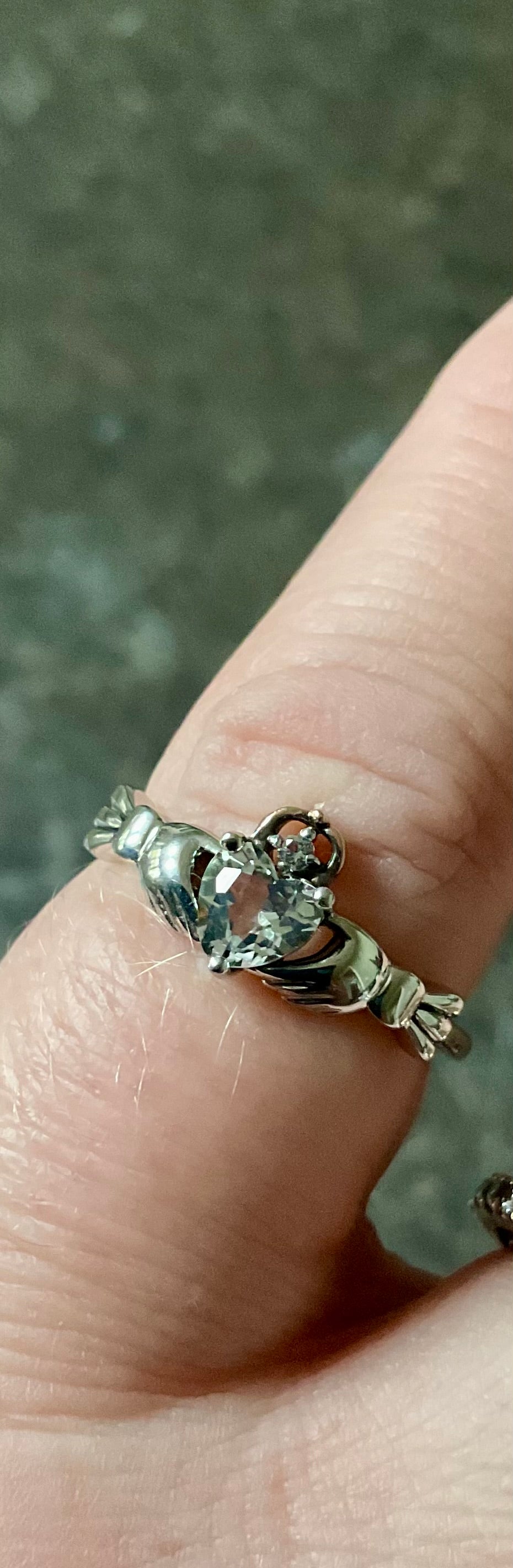 Clogau White Topaz Heart Friendship ring in a Claddagh style size M in silver and rose gold