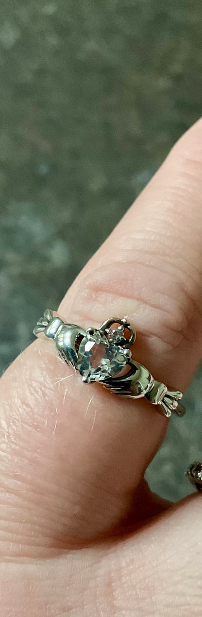 Clogau White Topaz Heart Friendship ring in a Claddagh style size M in silver and rose gold