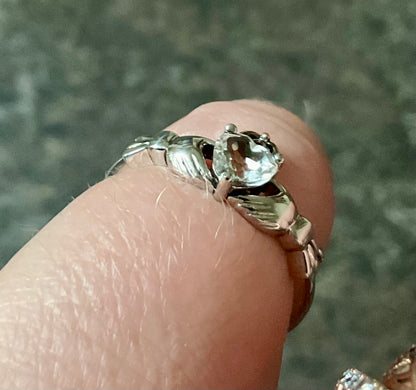 Clogau White Topaz Heart Friendship ring in a Claddagh style size M in silver and rose gold