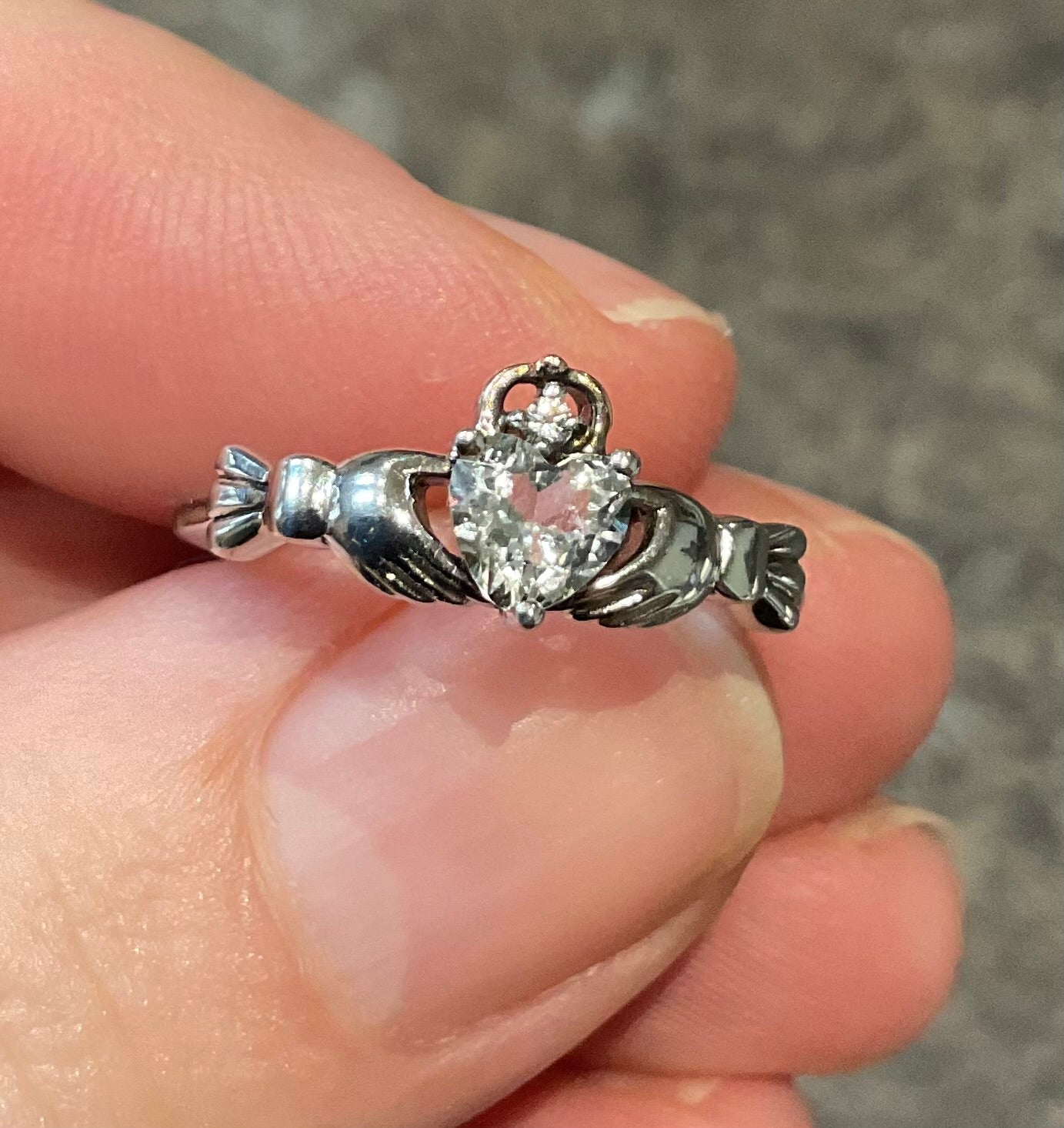 Clogau White Topaz Heart Friendship ring in a Claddagh style size M in silver and rose gold