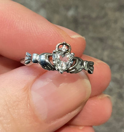 Clogau White Topaz Heart Friendship ring in a Claddagh style size M in silver and rose gold