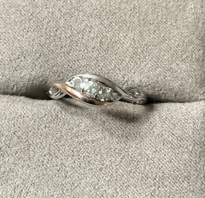 Clogau Past Present Future White Topaz trilogy ring in silver and rose gold