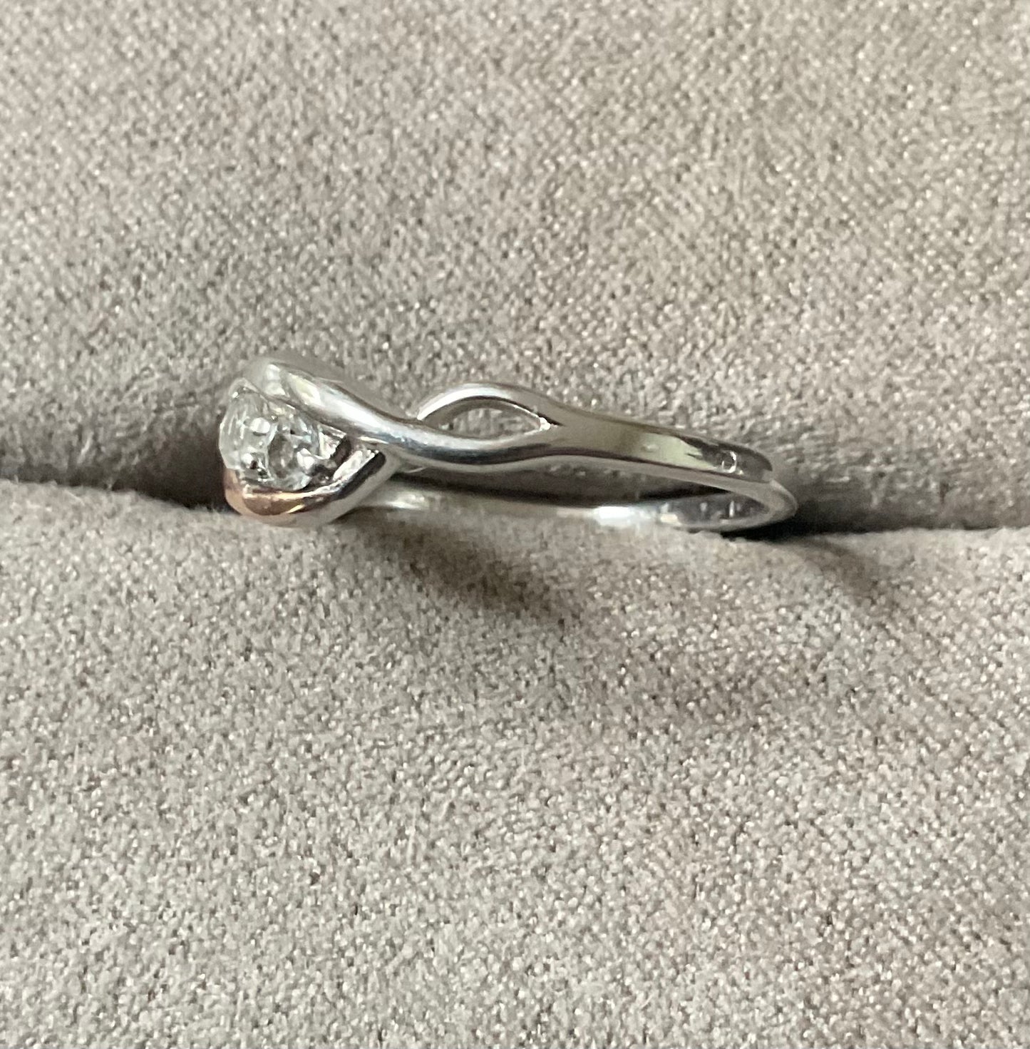 Clogau Past Present Future White Topaz trilogy ring in silver and rose gold