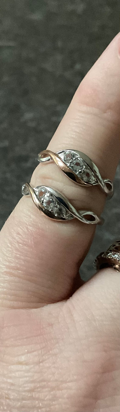 Clogau Past Present Future White Topaz trilogy ring in silver and rose gold
