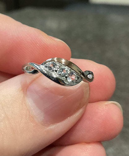 Clogau Past Present Future White Topaz trilogy ring in silver and rose gold