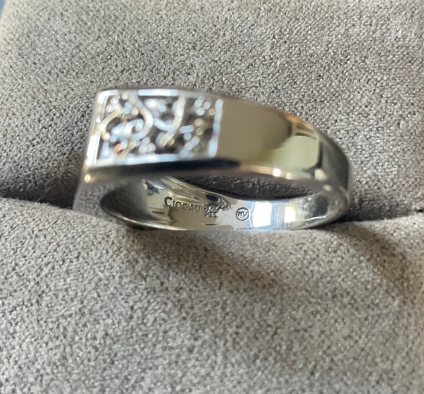 Unisex Clogau Tree of Life rectangle signet ring in silver and rose gold size S