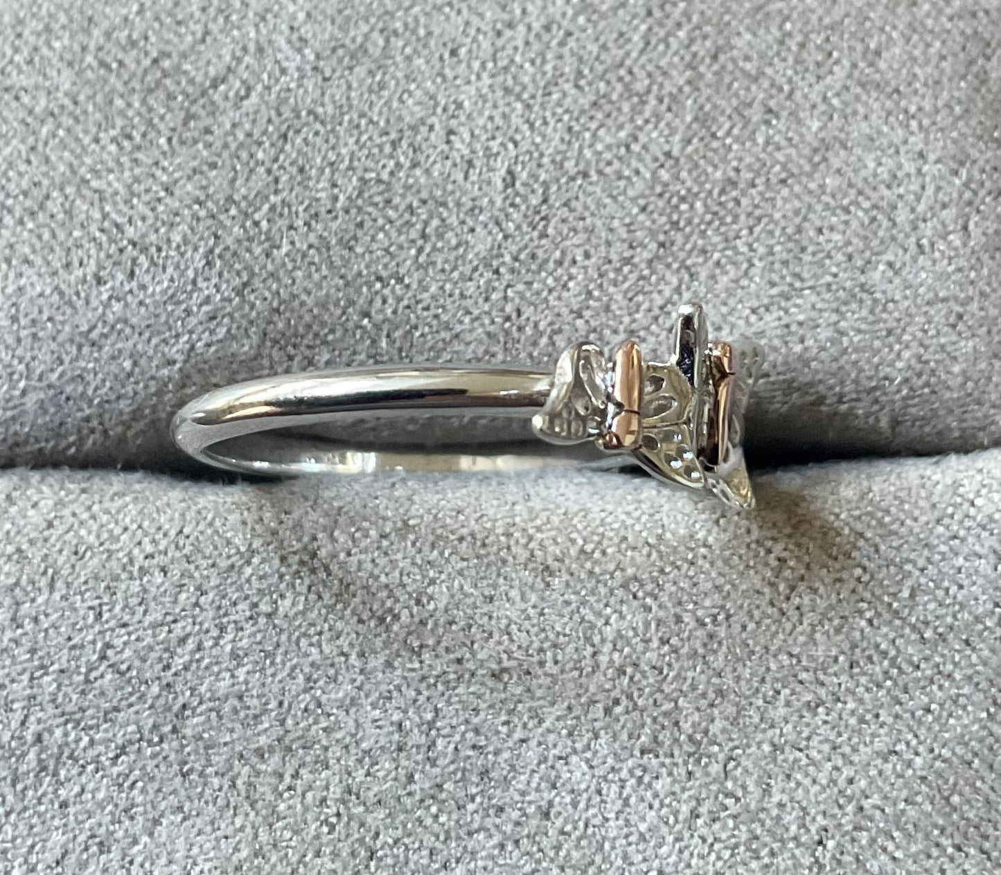 Clogau Triple Butterfly ring size N in silver and rose gold