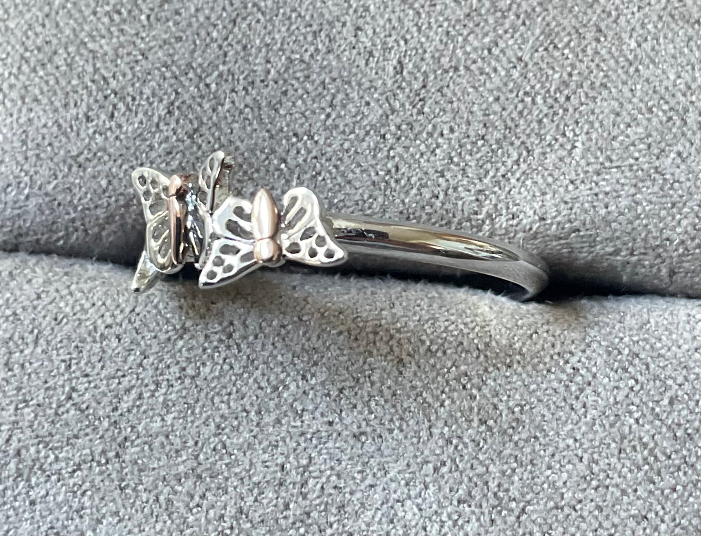 Clogau Triple Butterfly ring size N in silver and rose gold