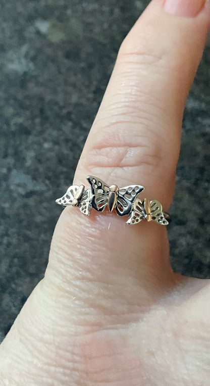 Clogau Triple Butterfly ring size N in silver and rose gold