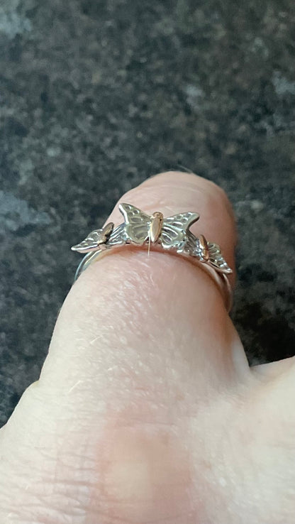 Clogau Triple Butterfly ring size N in silver and rose gold