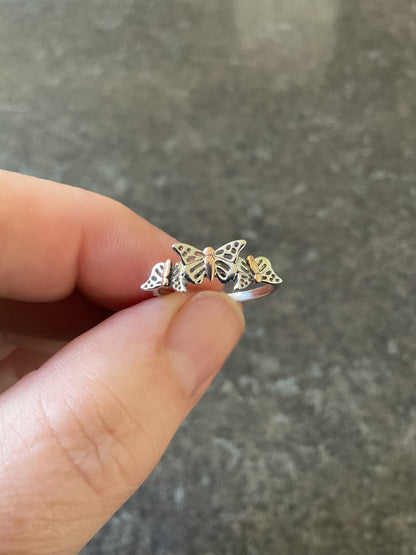 Clogau Triple Butterfly ring size N in silver and rose gold