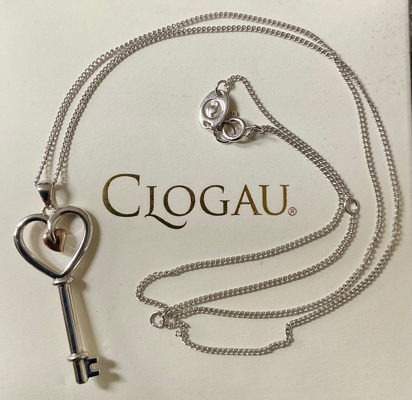 Clogau Tree of Life Heart Key pendant necklace 18-22” in silver and rose gold