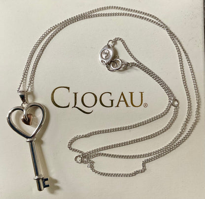 Clogau Tree of Life Heart Key pendant necklace 18-22” in silver and rose gold