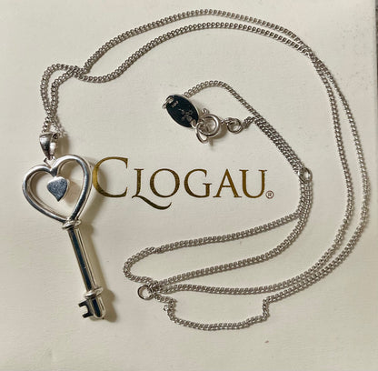Clogau Tree of Life Heart Key pendant necklace 18-22” in silver and rose gold