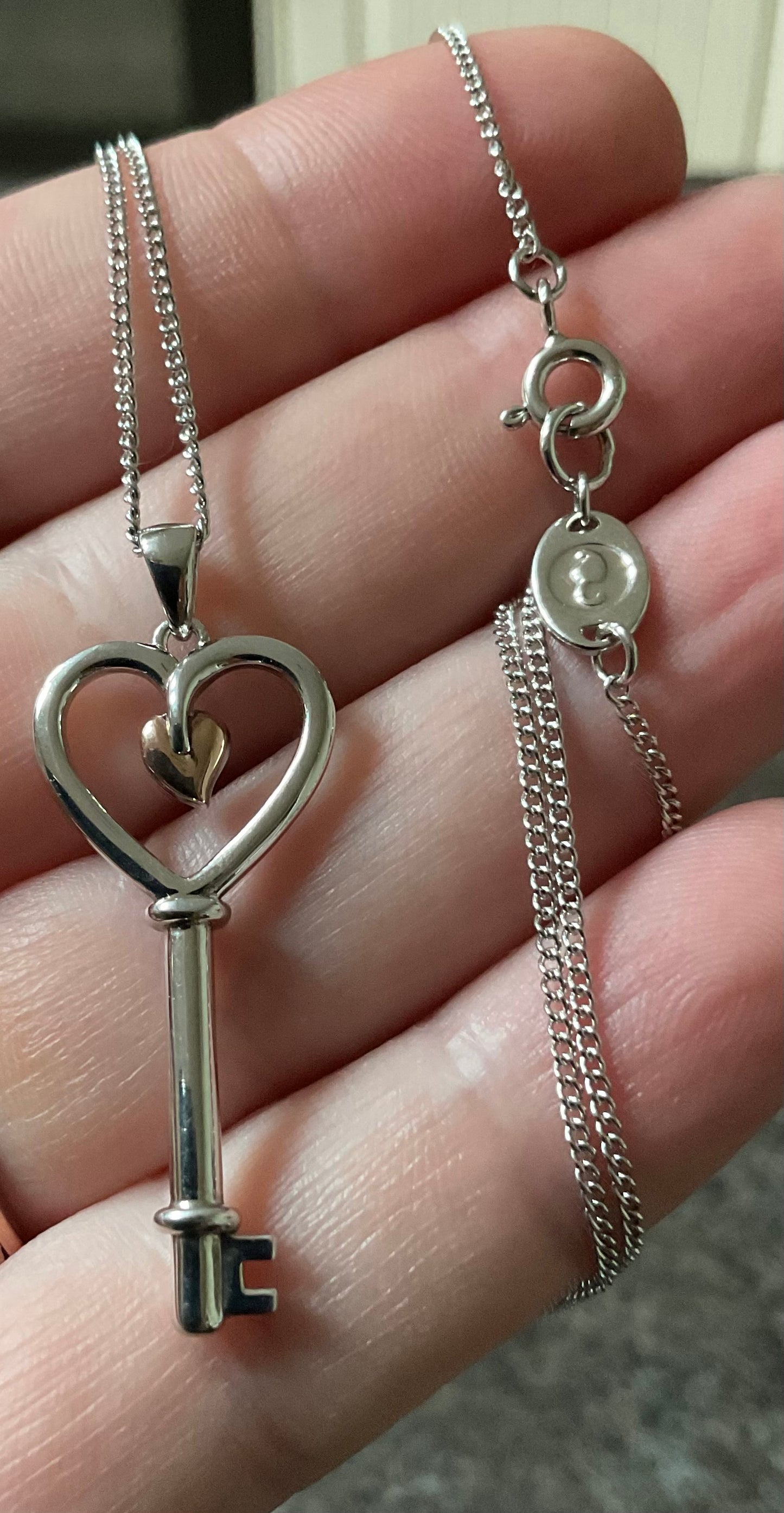 Clogau Tree of Life Heart Key pendant necklace 18-22” in silver and rose gold