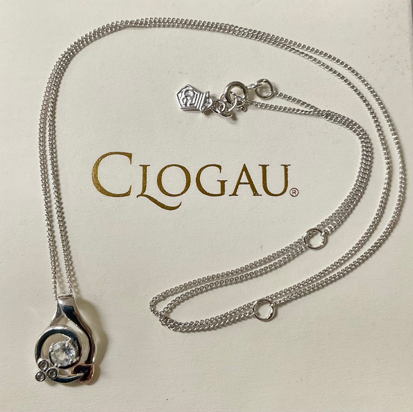 Clogau Tree of Life Origin White Topaz pendant necklace 18-22” in silver and rose gold