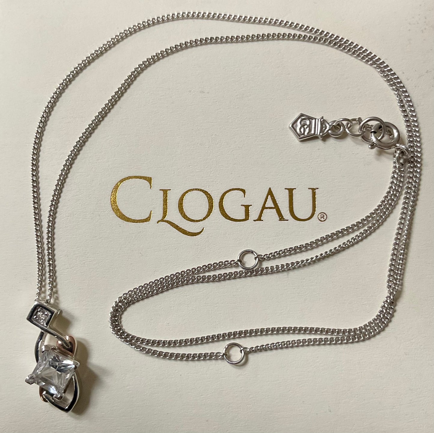Clogau Welsh Royalty White Topaz pendant necklace 18-22” in silver and rose gold