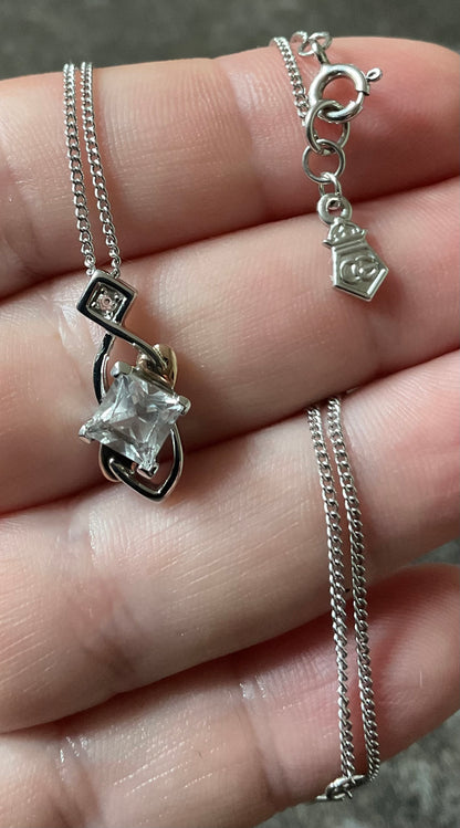 Clogau Welsh Royalty White Topaz pendant necklace 18-22” in silver and rose gold