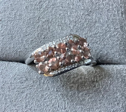925 Andalusite & zircon offset double row bypass ring size P1/2 sterling silver TGGC