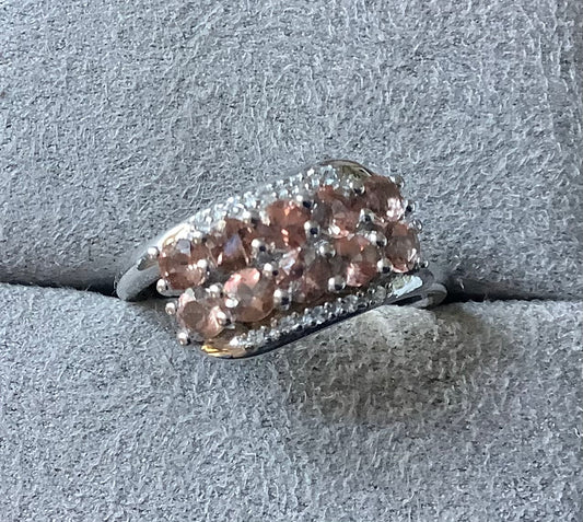 925 Andalusite & zircon offset double row bypass ring size P1/2 sterling silver TGGC