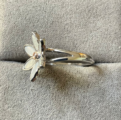 Clogau Lady Snowdon Mother of Pearl and Diamond flower ring size M in silver and rose gold