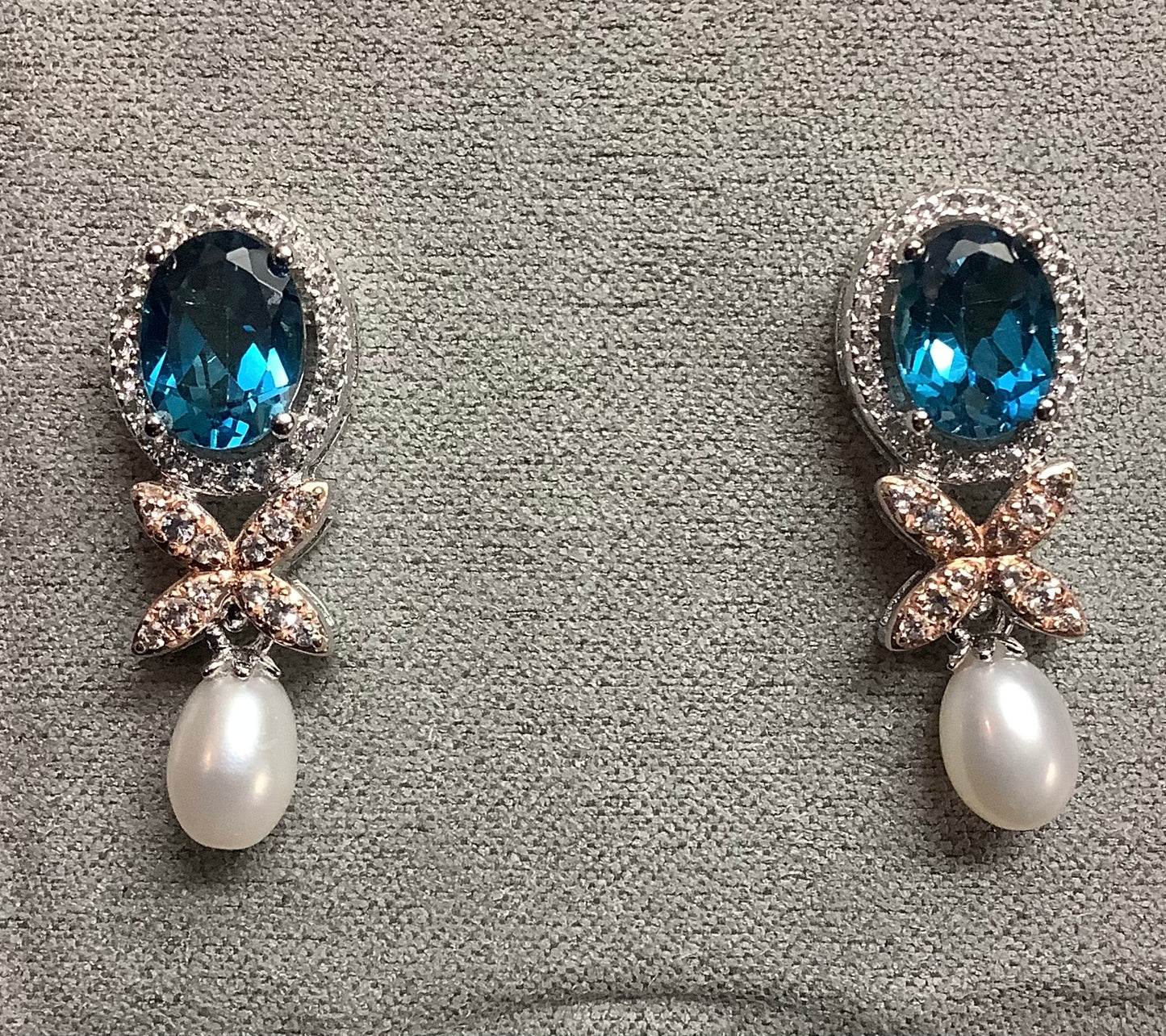 Clogau Superbloom Blue Topaz Queens Jubilee silver earrings pearl RRP £330