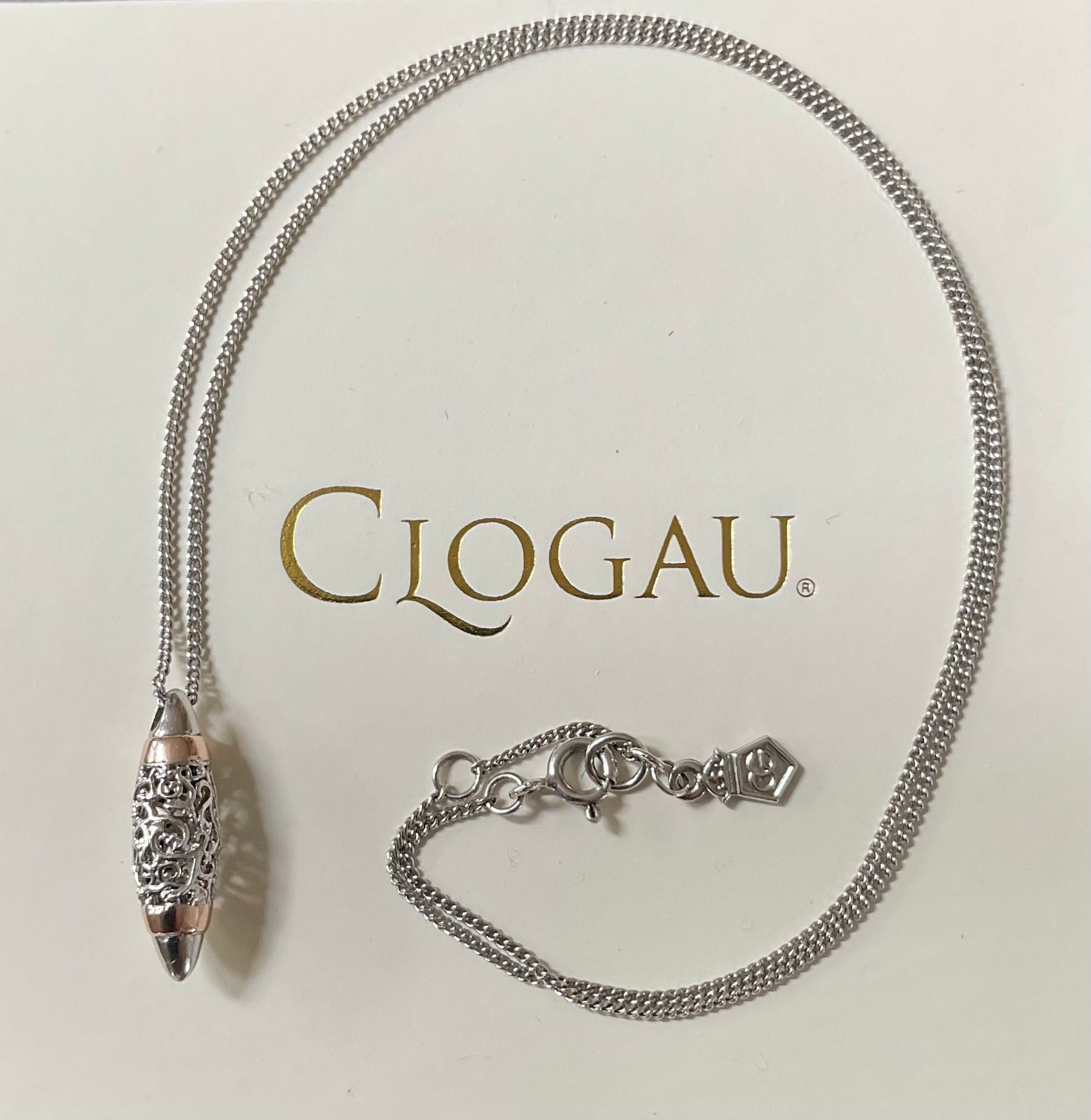 Clogau Am Byth small Bullet pendant necklace 17-18” in silver and rose gold