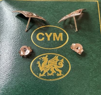 Vintage 9ct Cymru-Y Metel Rose gold Celtic stud earrings containing rare Welsh gold