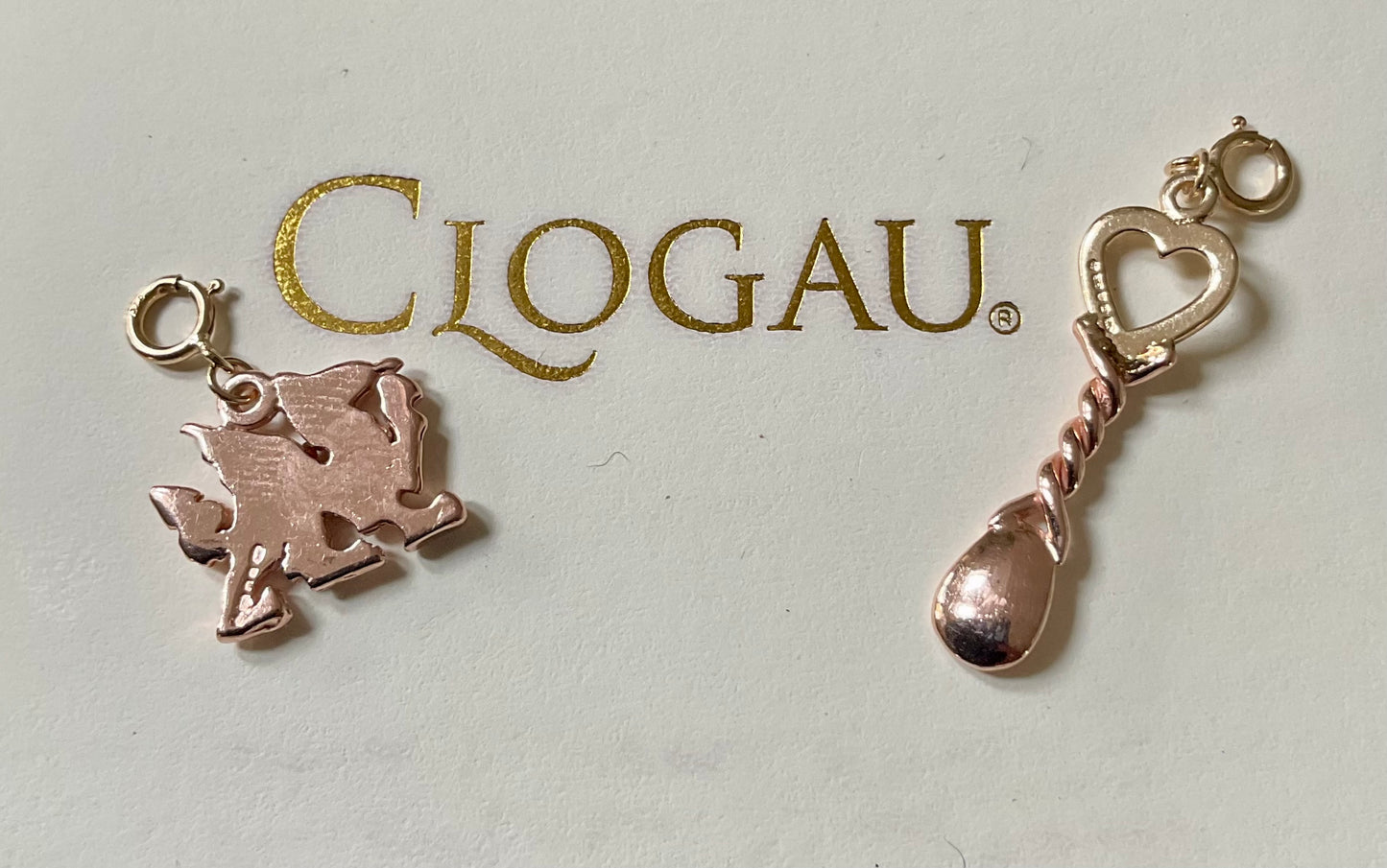 Vintage Clogau 9ct Welsh Lovespoon charm in yellow and rose gold (Dragon charm sold)
